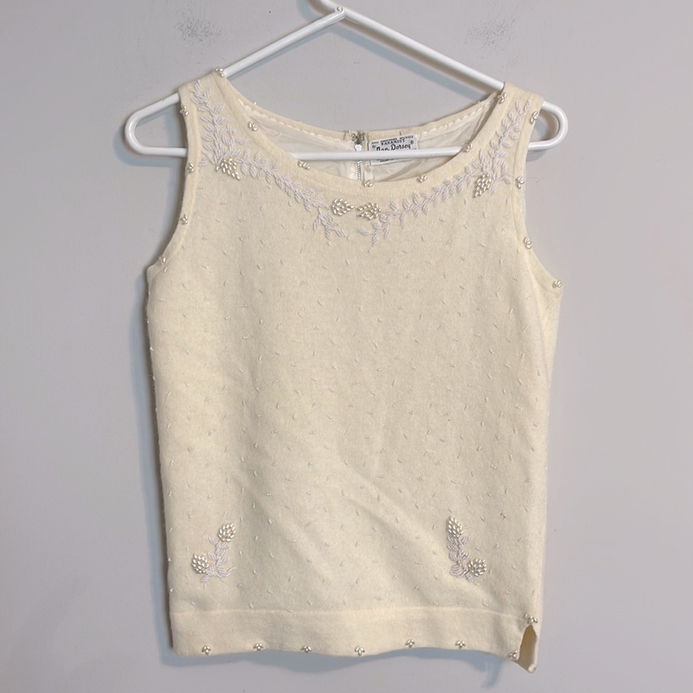 Vintage Nanamist by Nan Dorsey sleeveless beaded cream sweater